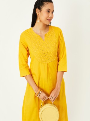 MAX Women Solid Straight Kurta(Yellow)