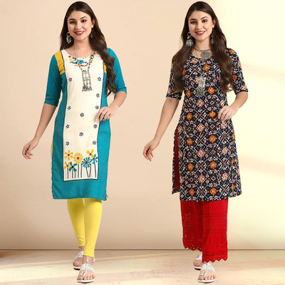 1 Stop Fashion Women Printed Straight Kurta(Multicolor)