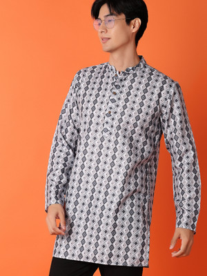 V-MART Men Printed A-line Kurta(Grey)
