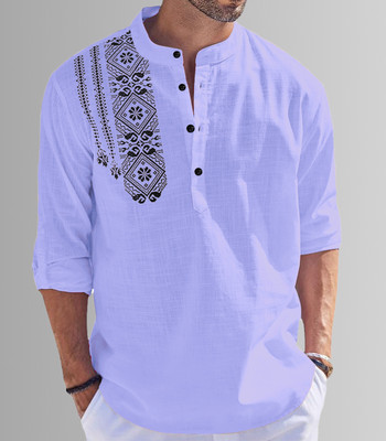 Fashion Marts Men Printed Straight Kurta(Purple)