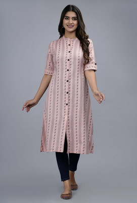 Dizon Women Printed A-line Kurta(Orange)