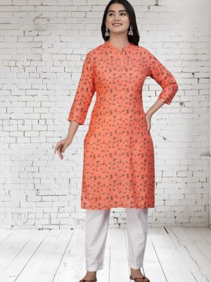 Lihimsu Women Floral Print Straight Kurta(Orange)