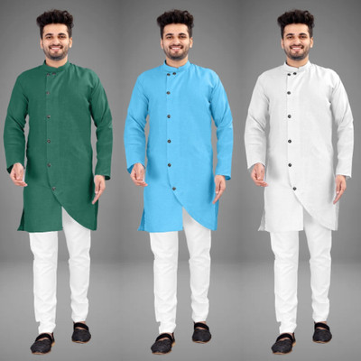 DIAMOND CLUSTER Men Solid Trail Cut Kurta(Multicolor)