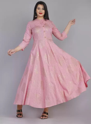 aachhoo Women Printed Flared Kurta(Pink)