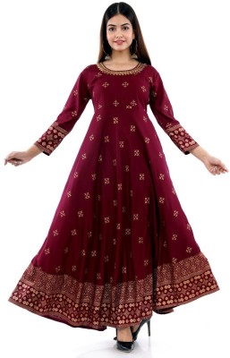 ABEERIA Women Embroidered Anarkali Kurta(Maroon)