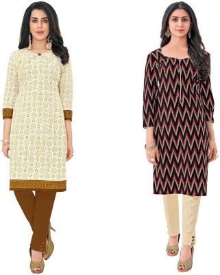 WEATHER CHANGER Women Printed Straight Kurta(Brown, Beige)