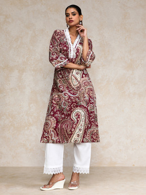 Varanga Women Printed Straight Kurta(Maroon)
