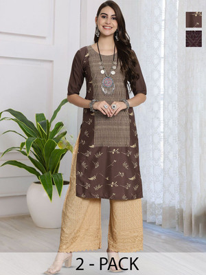 HERE&NOW Women Printed Straight Kurta(Maroon)