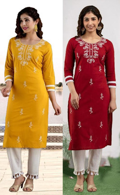 vikshi Women Chikan Embroidery A-line Kurta(Multicolor)