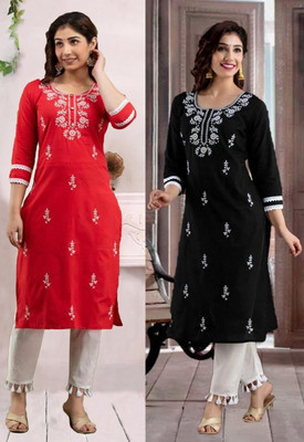 SISTO Women Chikan Embroidery A-line Kurta(Multicolor)