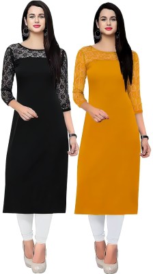 HEMANG FASHION Women Solid A-line Kurta(Black, Yellow)