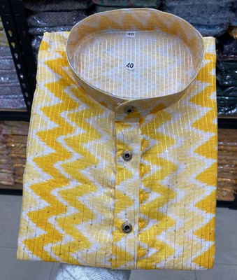 FOXDX Men Printed Straight Kurta(Yellow, White)