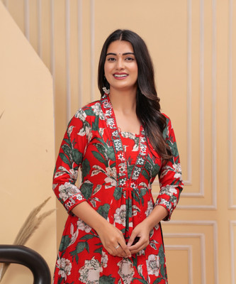 Celtic Fab Women Printed A-line Kurta(Red)