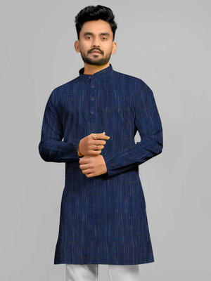 RA Collection Men Self Design Straight Kurta(Blue)