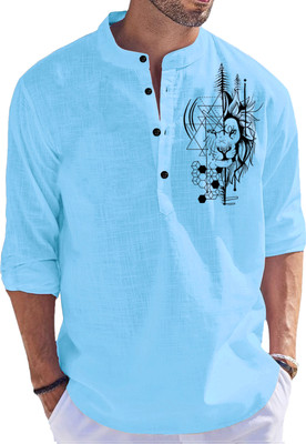 Kavyangle Creation Men Printed Straight Kurta(Blue)