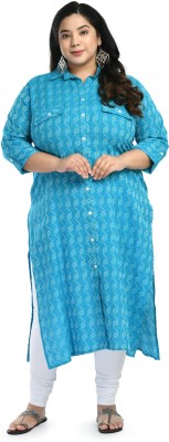 AnjuShree Choice Women Printed Straight Kurta(Light Blue, White)