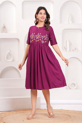 SORTHIYA GROUP Women Fit and Flare Purple Below Knee Dress