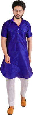 DRESSED UP DIVAS Men Solid Pathani Kurta(Black)