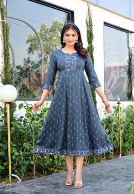MK ART WITH DEVICE Women Printed Anarkali Kurta(Grey)