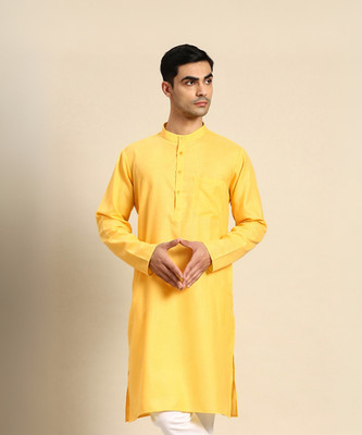 ANOUK Men Solid Straight Kurta(Yellow)