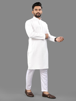 allan peter Men Embroidered Straight Kurta(White)