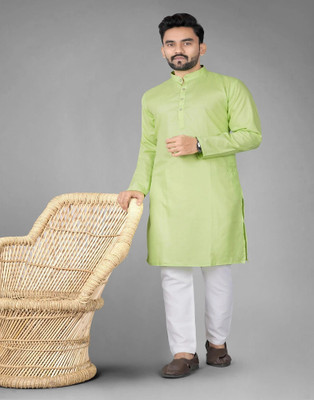 DHASU TRENDZ Men Solid Straight Kurta(Green)