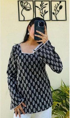 Sunshineexport Women Block Print, Printed A-line Kurta(Black)