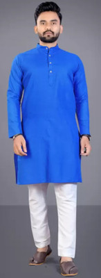 Shree Dutt Creation Men Solid Straight Kurta(Blue)