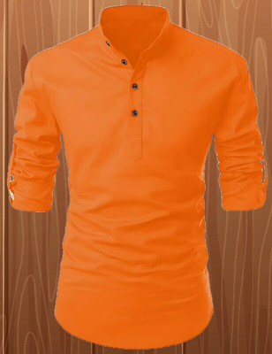 HOC's Men Solid Straight Kurta(Orange)
