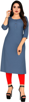 Nandi Women Solid A-line Kurta(Blue)