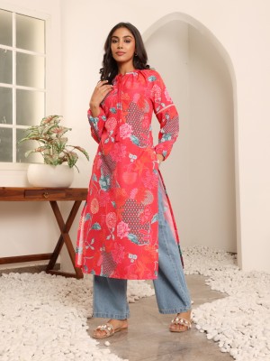 Varanga Women Printed Straight Kurta(Red)