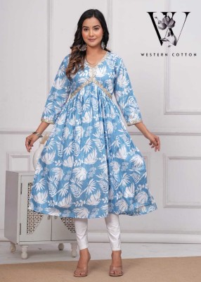 DEVSHREE Women Floral Print Anarkali Kurta(Light Blue)