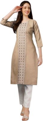 SHIVSHAKTI FASHION Women Embroidered Straight Kurta(Beige)