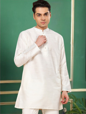 Tattva Men Solid Straight Kurta(White)