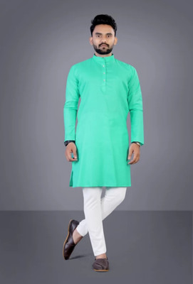 Jayenterprise Men Solid Straight Kurta(Light Green)