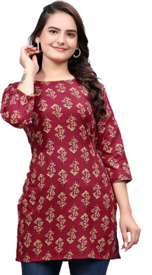 RUDRA TIMES Women Self Design A-line Kurta(Maroon, Beige)
