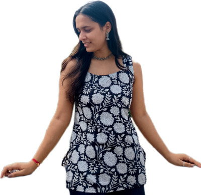 KALAN sewingstop Women Floral Print, Printed Straight Kurta(Black)