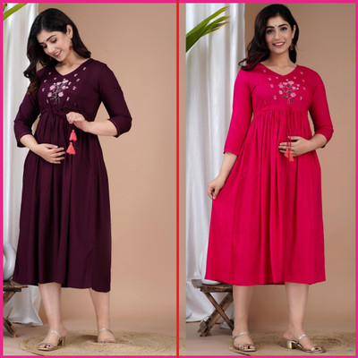 mayraa Women Printed Anarkali Kurta(Maroon)