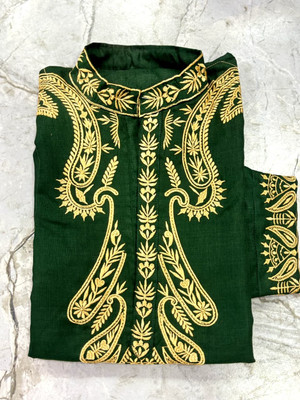 awadhfabric Men Embroidered Straight Kurta(Dark Green)