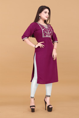 ANITA LYCRA Women Embroidered A-line Kurta(Purple)