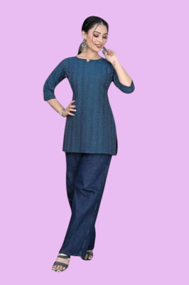 THEICON Women Striped A-line Kurta(Dark Blue)