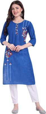 Manasi Craft Women Floral Print A-line Kurta(Blue)