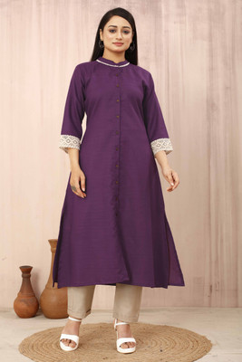 ODD by Poshaak Women Self Design A-line Kurta(Purple)