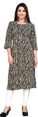 FABTOWN Women Animal Print Straight Kurta(Beige, Black)