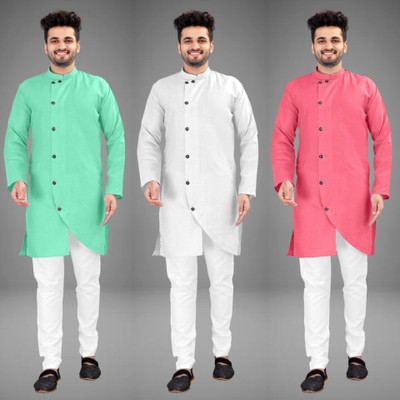 DIAMOND CLUSTER Men Self Design Trail Cut Kurta(Multicolor)