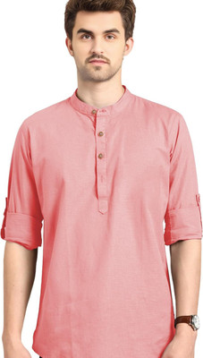 Vashuqi Men Solid A-line Kurta(Pink)