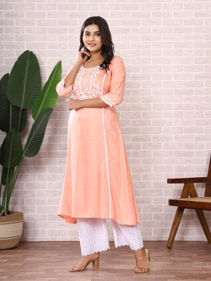 Siddiqa Creation Women Embroidered A-line Kurta(Pink)