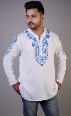 SHAAHEEROOTS Men Printed Straight Kurta(White)