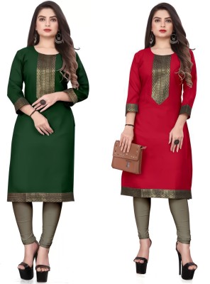 Vasudha Fashion Hub Women Printed A-line Kurta(Dark Green, Gold, Red)