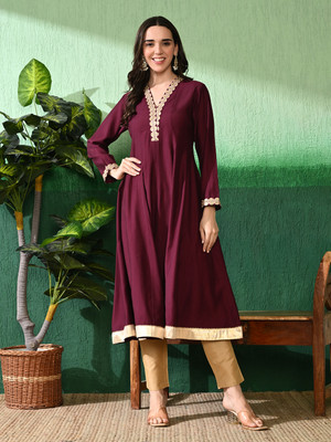 Sangria Women Solid Anarkali Kurta(Maroon)